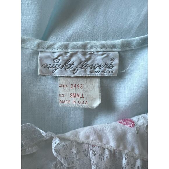 Vintage 80s Night Flowers Dainty Blue Cotton Blend Nightgown Size Small - Picture 6 of 6